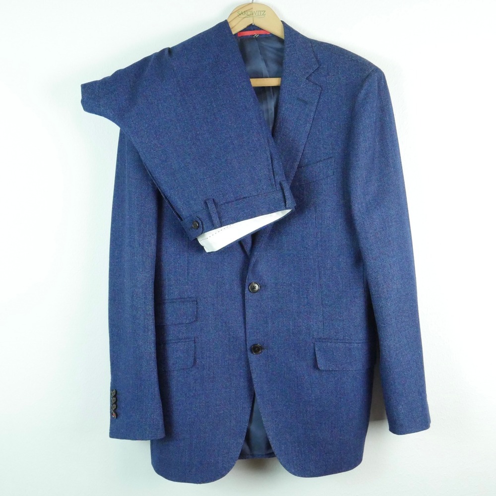 Suitsupply Sienna Blue Wool Silk Linen Suit Vitale Barberis Canonico 38L 2 Piece